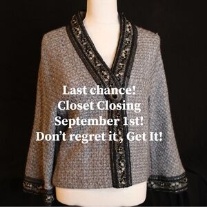 NWT- ALBERTO MAKALI Embroidered and Beaded Part Wool Jacket Medium